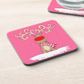 Ensemble rose renne de Noël 6 dessous de verre (Côté gauche)