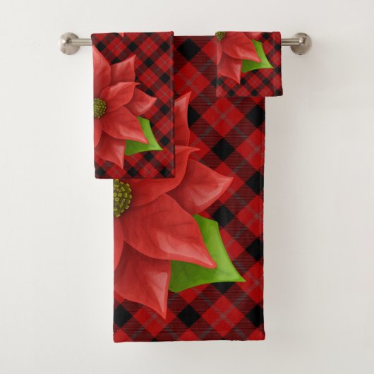 Ensemble rouge de BathTowel de poinsettias (En situation)