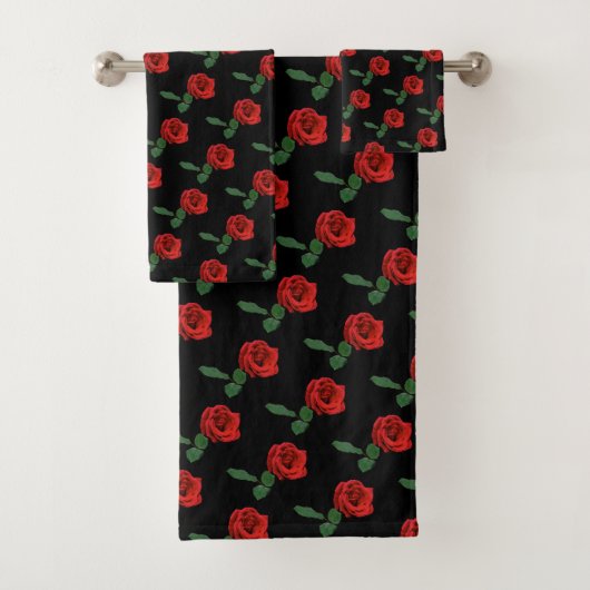 Ensemble rouge floral de serviette de fleurs de (En situation)