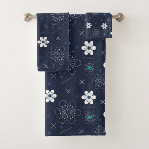 ensemble serviette de bain fleurs d'hiver minuit