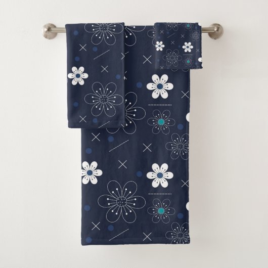 ensemble serviette de bain fleurs d'hiver minuit (En situation)