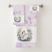 Ensemble serviettes Cygne Lavande et Fleurs (En situation)