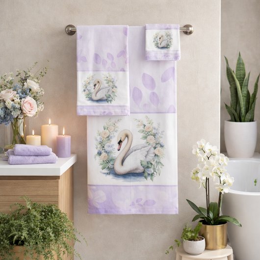 Ensemble serviettes Cygne Lavande et Fleurs