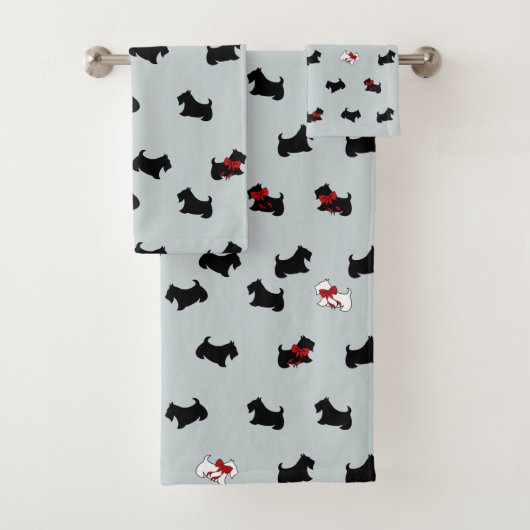 Ensemble serviettes de bain écossais gris pour Noë (En situation)