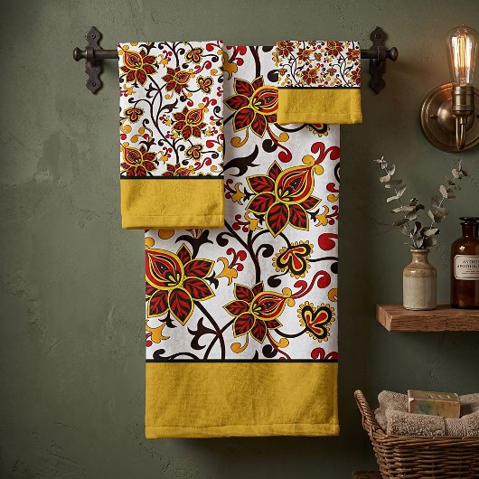 ensemble serviettes de bain florales automne