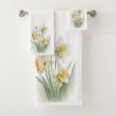 Ensemble serviettes de bain florales narcisse (En situation)