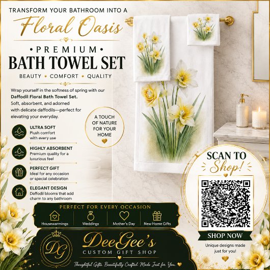 Ensemble serviettes de bain florales narcisse