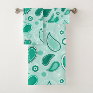 ensemble serviettes de bain vert à motifs paisley
