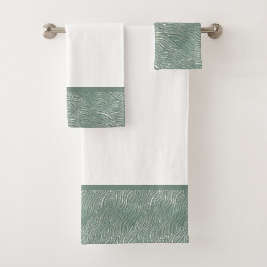 Ensemble serviettes de bain vert impression d'eau (En situation)