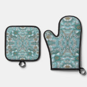 Ensemble turquoise Cuir Floral Mitt & Pot (Recto)