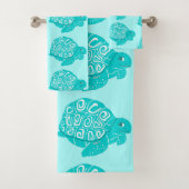 Ensemble turquoise de serviette d'Aqua de motif de (En situation)