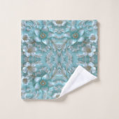 Ensemble turquoise de serviettes Floral Blanc (Gant de toilette)