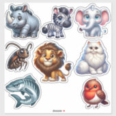 Ensemble unique de stickers animaux 3D (Feuille)