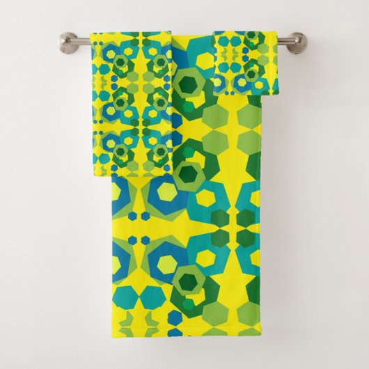 Ensemble vert-bleu de serviette de Bath d'hexagone (En situation)