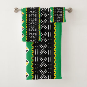 Ensemble vert et jaune noir de serviette de