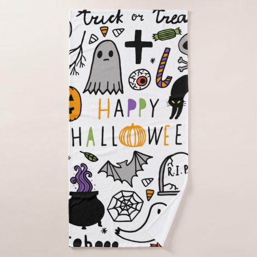 Ensemble vintage d'Halloween. Icône d'halloween mi (Serviette de bain)