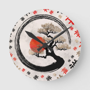 Enso Circle Bonsai Tree op Zen Symbol patroon Ronde Klok