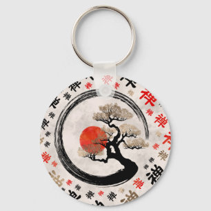 Enso Circle Bonsai Tree op Zen Symbol patroon Sleutelhanger