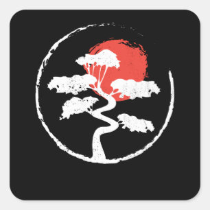 Enso Cirle Bonsai Tree Japanse Zen Gift Vierkante Sticker