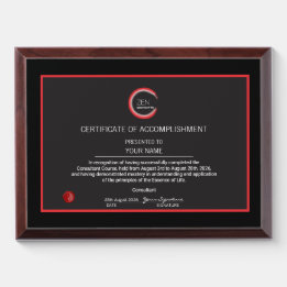 ENSO Essence of Life Certificaat van Prestatie Troffee Gedenkplaat
