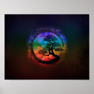 Enso Zen Circle and Bonsai Tree Nebula Poster