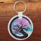 Enso Zen Circle en Bonsai Tree Alcohol Ink Sleutelhanger (Voorkant)