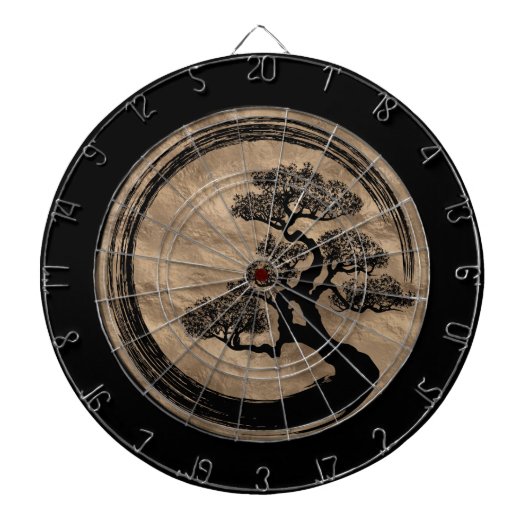 Enso Zen Circle en Bonsai Tree Gold Dartbord (Voorkant)