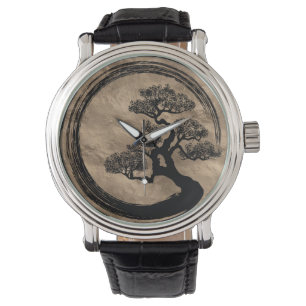 Enso Zen Circle en Bonsai Tree Gold Horloge