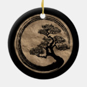 Enso Zen Circle en Bonsai Tree Gold Keramisch Ornament (Achterkant)