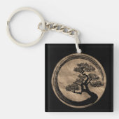 Enso Zen Circle en Bonsai Tree Gold Sleutelhanger (Voorkant)