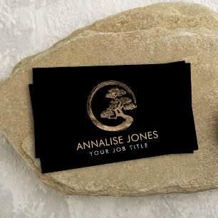 Enso Zen Circle en Bonsai Tree goud op zwart Visitekaartje