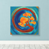 Enso Zen Circle en Bonsai Tree - impasto Canvas Afdruk (Insitu (Houten vloer))