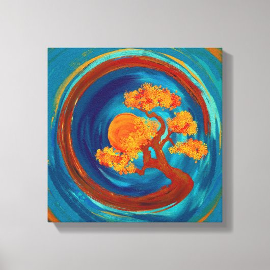 Enso Zen Circle en Bonsai Tree - impasto Canvas Afdruk (Voorkant)