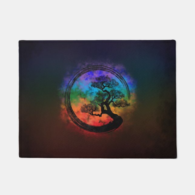 Enso Zen Circle en Bonsai Tree Nebula Deurmat (Voorkant)