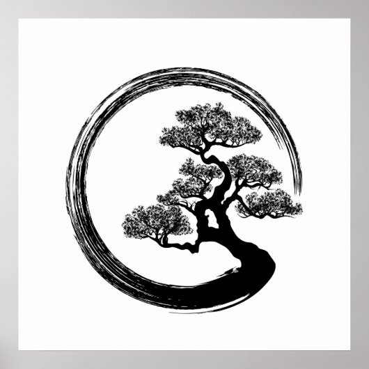 Enso Zen Circle en Bonsai Tree Poster (Voorkant)