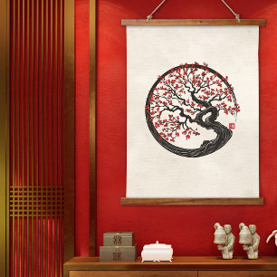 Enso Zen Circle Sakura boom Hangend Wandkleed