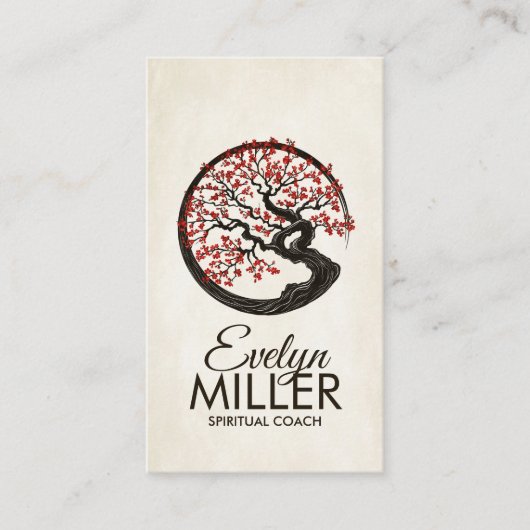 Enso Zen Circle Sakura Tree - Rode kersenbloesem Visitekaartje (Voorkant)