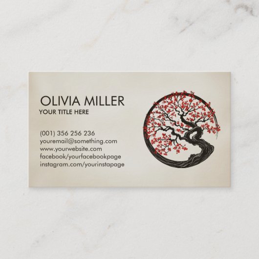 Enso Zen Circle Sakura Tree - Rode kersenbloesem Visitekaartje (Voorkant)