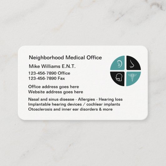 ENT Otolaryngologistes Cartes de visite d'état-maj (Devant)