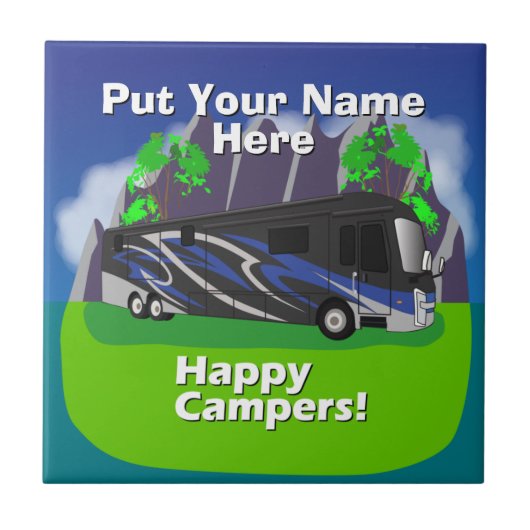 Entegra Aspire RV Blue Happy Camper Design Tegeltje (Voorkant)