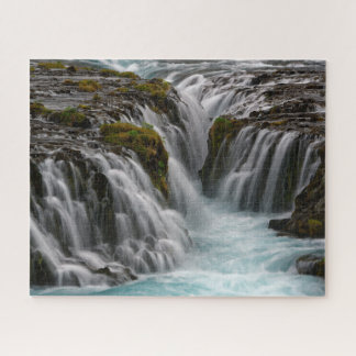 Entensely Blue Bruarfoss Waterfall in IJsland Legpuzzel