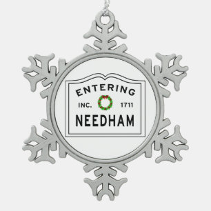 Entering Needham Massachusetts Tin Sneeuwvlok Ornament