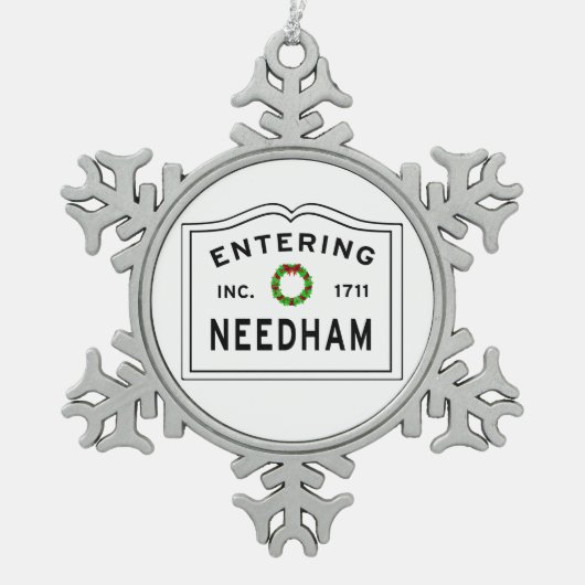 Entering Needham Massachusetts Tin Sneeuwvlok Ornament (Voorkant)