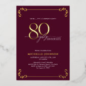 Enterprise 80 & Fabulous Burgundy & Gold Birthday Folie Uitnodiging (Voorkant)