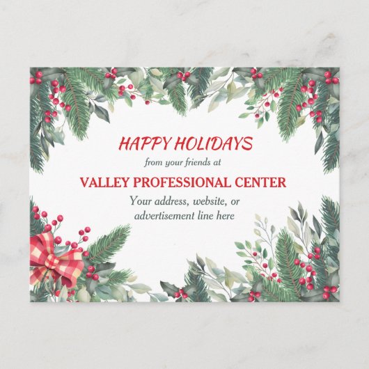 Enterprise Use Evergreen Berry Bow kerst Briefkaart (Voorkant)