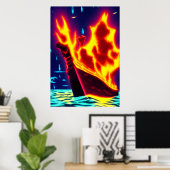 Enterrement viking en mer | AI Art Poster (Bureau à domicile)