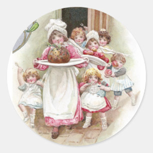 Enthousiast voor Plum Pudding Vintage Kerstmis Ronde Sticker
