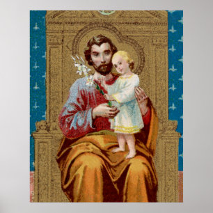 Enthroned St. Joseph met Toddler Christus Child Poster