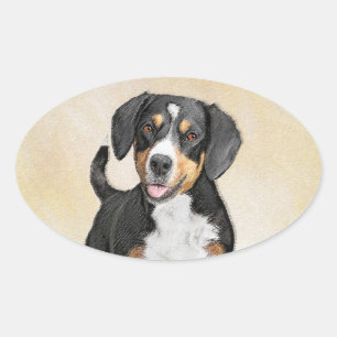 Entlebucher Mountain Dog schilderen - Originele ku Ovale Sticker