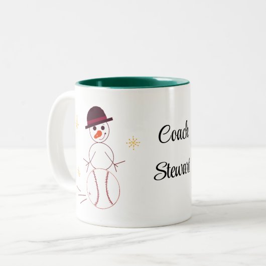 Entraîneur de baseball Snowman Mug de café personn (Devant gauche)
